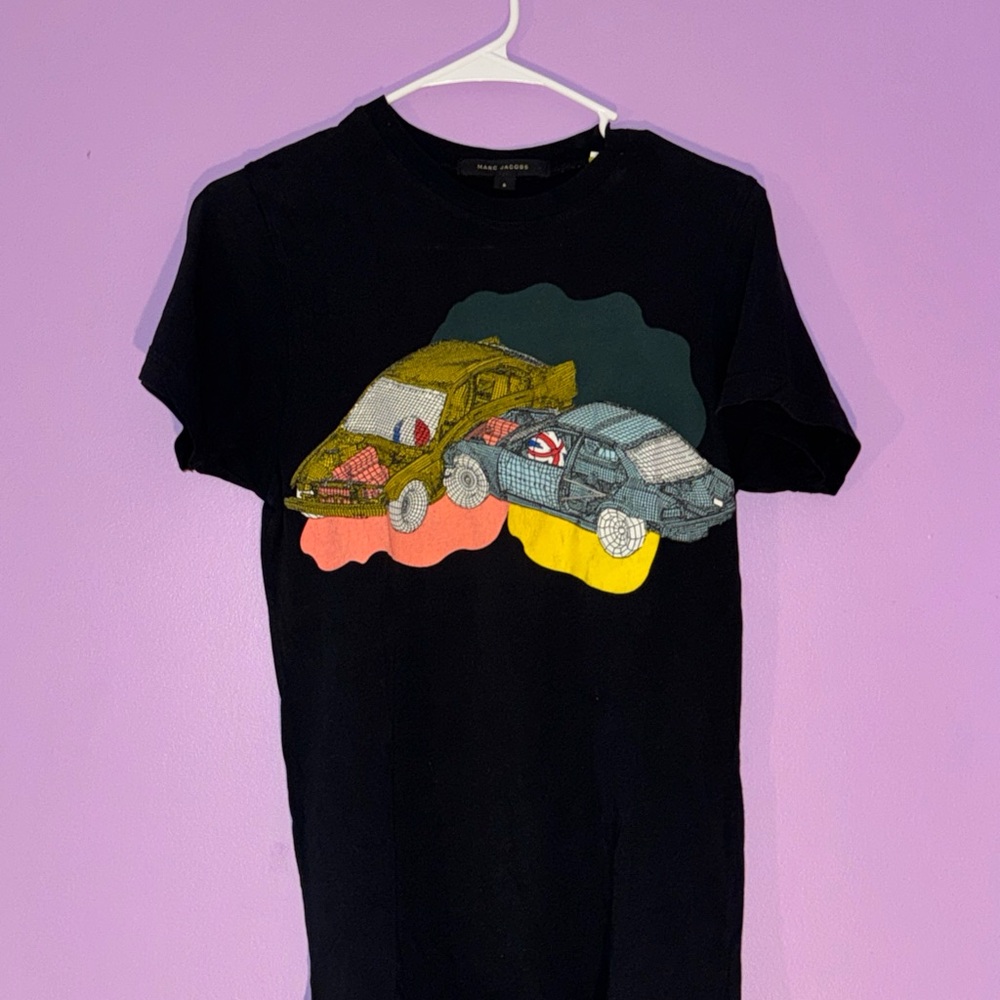 Marc Jacobs Black Vintage Tee with Colorful Car Design
